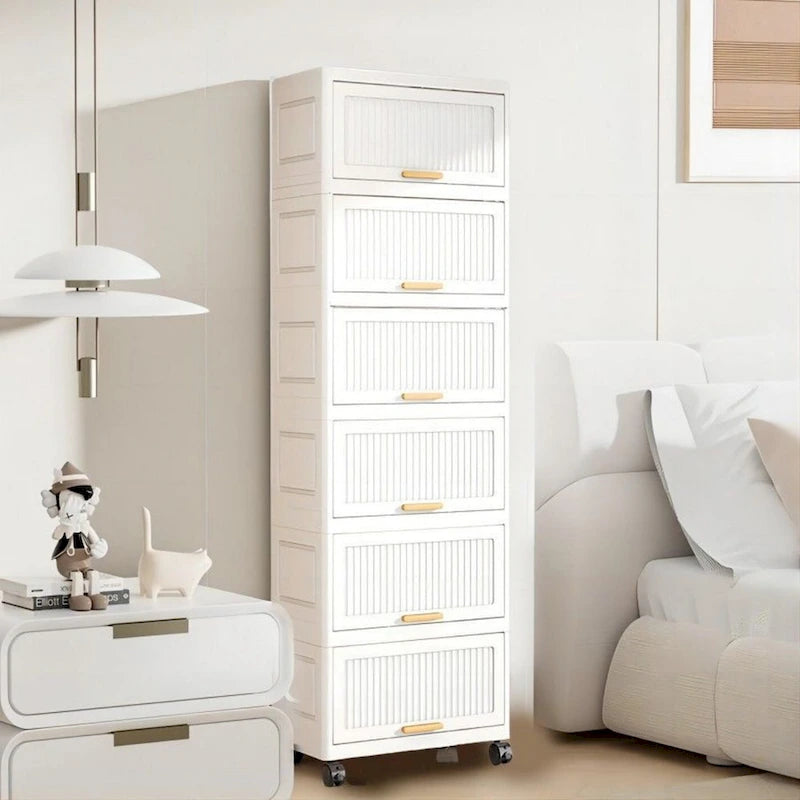 Rollbarer Aufbewahrungsschrank mit Klappdeckel – Mehrschichtiger Haushaltsorganizer auf Rollen