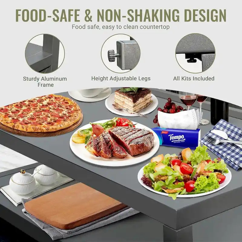 Isla de cocina para exteriores con estructura de aluminio con recubrimiento en polvo y encimera apta para alimentos - gris