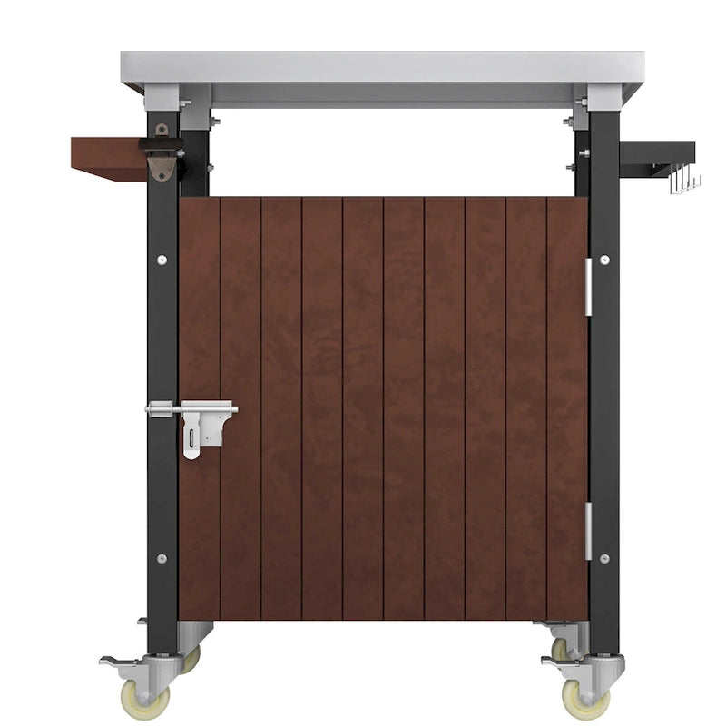 Carrello per barbecue da esterno con piano in acciaio inox e spazio contenitore