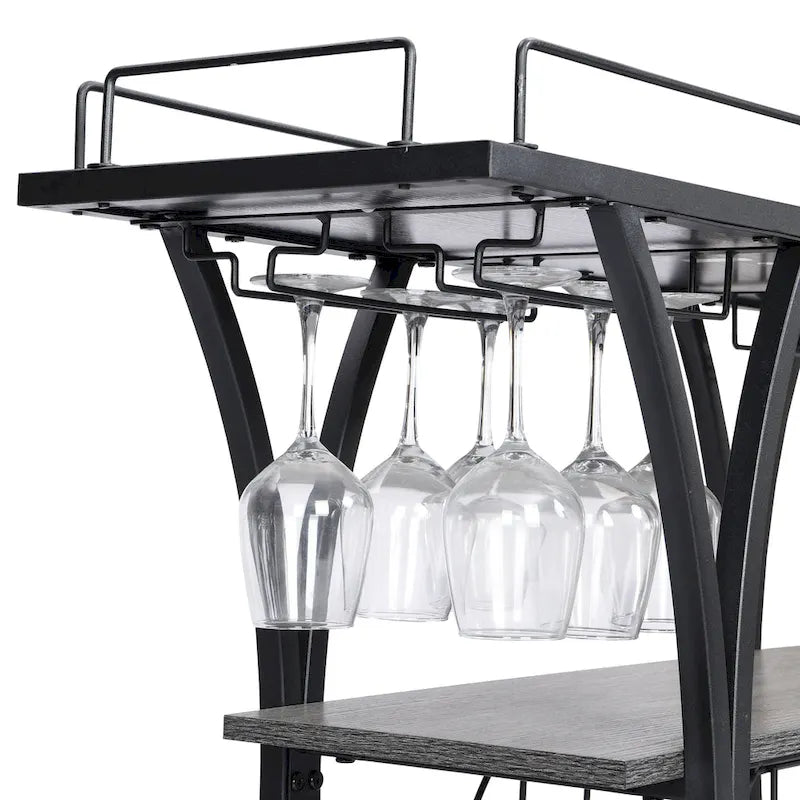 3-stufiger Barwagen im Industriestil mit Flaschen- und Weinglashalter