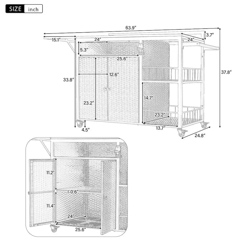 Isla de cocina exterior de 63.5" con encimera plegable y gabinete de almacenamiento