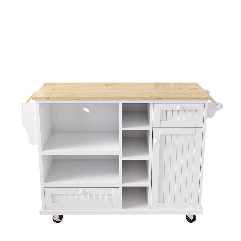 Rollbarer Küchenwagen mit Mikrowellenschrank, Schubladen und Gewürzregal