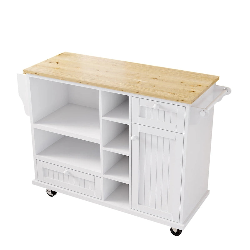 Rollbarer Küchenwagen mit Mikrowellenschrank, Schubladen und Gewürzregal