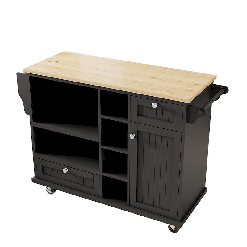 Rollbarer Küchenwagen mit Mikrowellenschrank, Schubladen und Gewürzregal