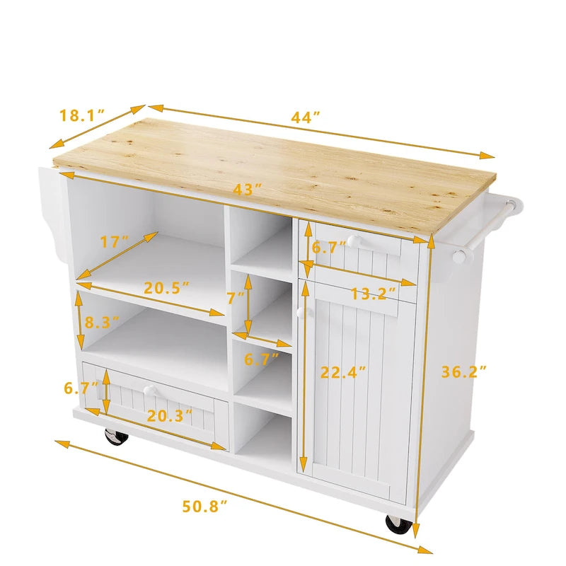 Rollbarer Küchenwagen mit Mikrowellenschrank, Schubladen und Gewürzregal