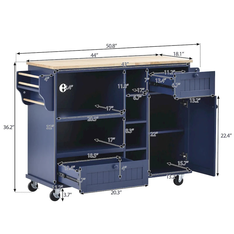 Rollbarer Küchenwagen mit Mikrowellenschrank, Schubladen und Gewürzregal