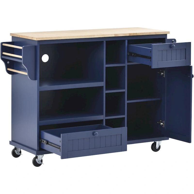 Rollbarer Küchenwagen mit Mikrowellenschrank, Schubladen und Gewürzregal