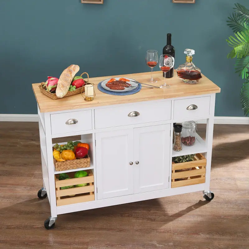 Kücheninselwagen aus Holz mit Stauraum