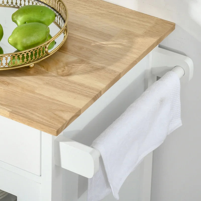 Rollbare Kücheninsel mit Glastürschrank, Schublade und Handtuchhalter