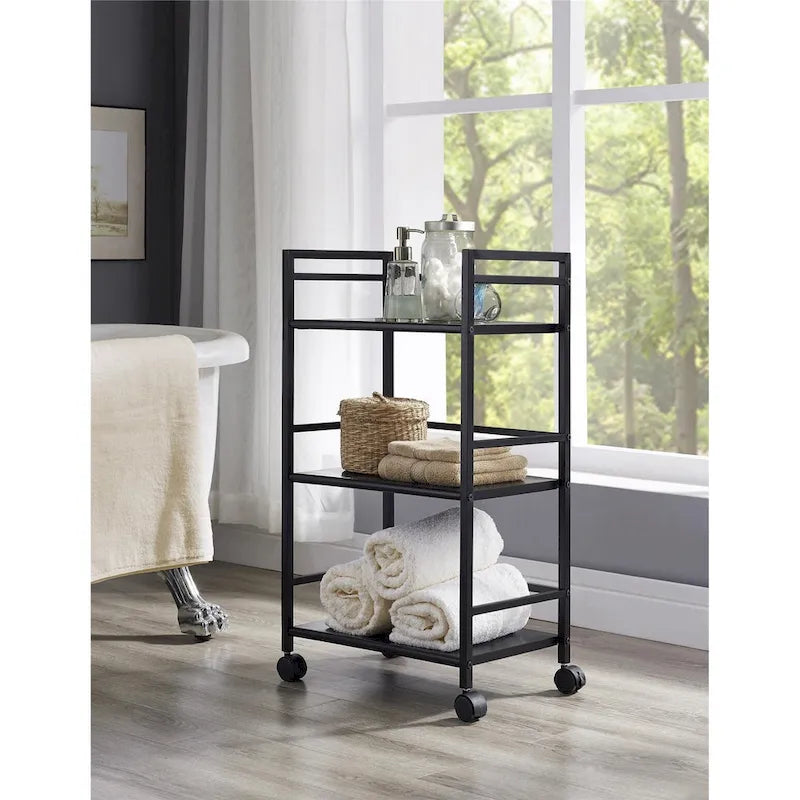 3-Shelf Metal Rolling Utility Cart with Locking Wheels