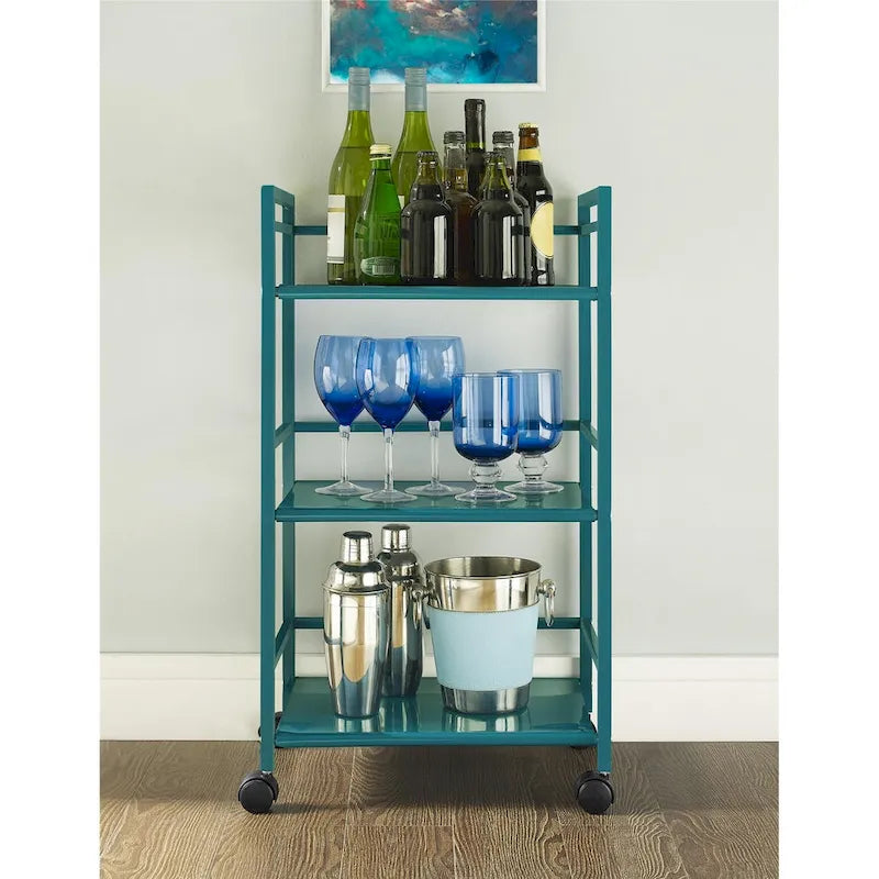 3-Shelf Metal Rolling Utility Cart with Locking Wheels