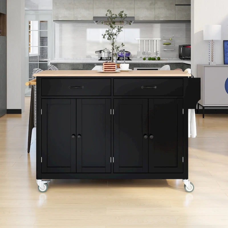 Isla de cocina con cubierta de madera maciza, gabinete y cajones
