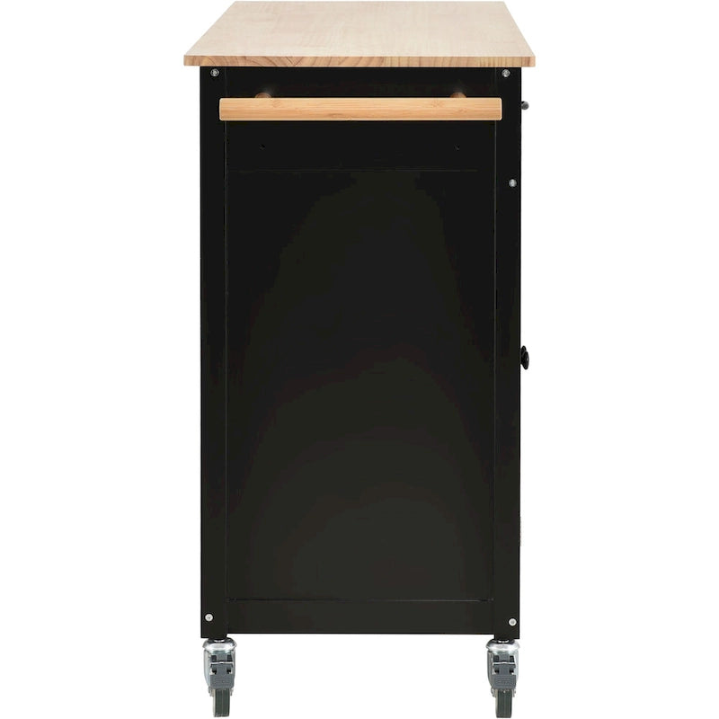 Kücheninselwagen mit Massivholzplatte, Schrank und Schubladen