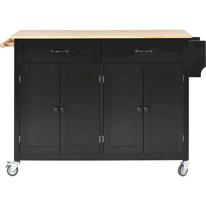 Kücheninselwagen mit Massivholzplatte, Schrank und Schubladen