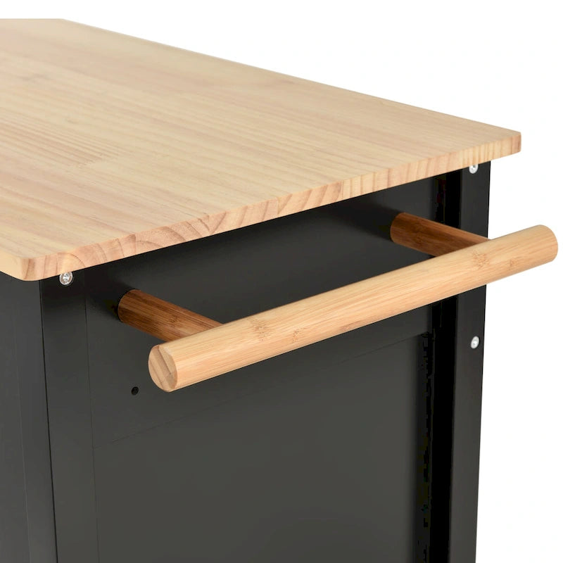 Kücheninselwagen mit Massivholzplatte, Schrank und Schubladen