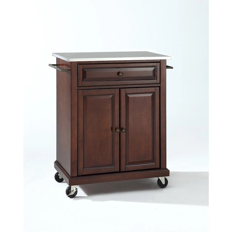 Stainless Steel Top Portable Kitchen Cart with Cabinet and Drawer