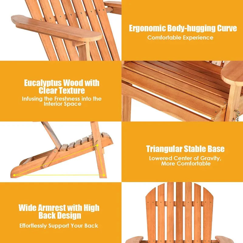 Klappbarer Adirondack-Stuhl aus Eukalyptusholz