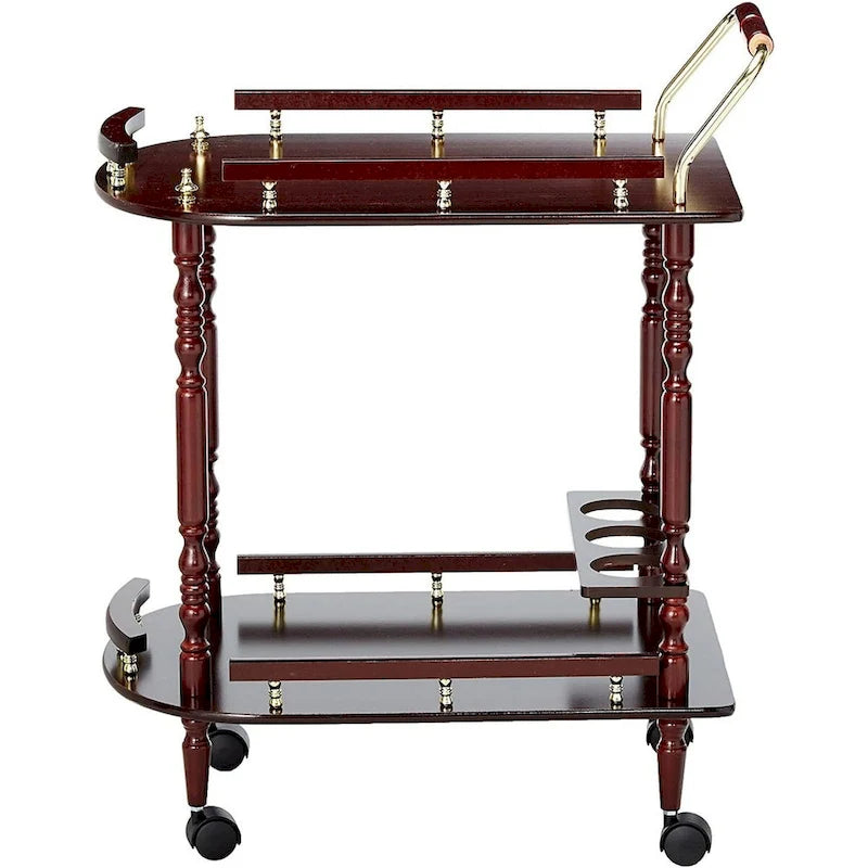 2-stufiger rollbarer Servierwagen mit Weinregal und Laufrollen – Kirschbraun