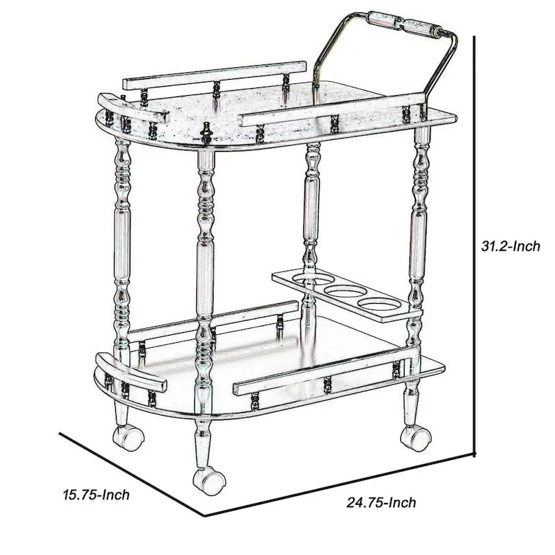2-Tier Rolling Serving Cart with Wine Rack & Caster Wheels – Cherry Brown