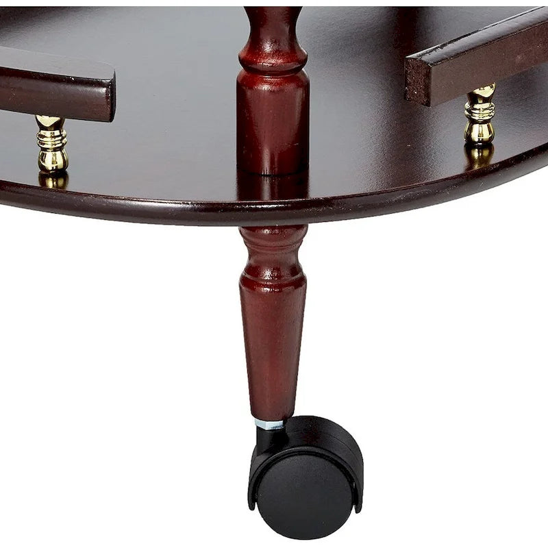 2-stufiger rollbarer Servierwagen mit Weinregal und Laufrollen – Kirschbraun
