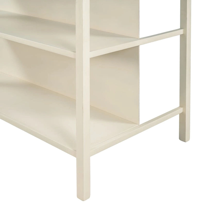 Rustikale Kücheninsel aus massivem Gummibaumholz mit Hackblockplatte und 2 offenen Regalen