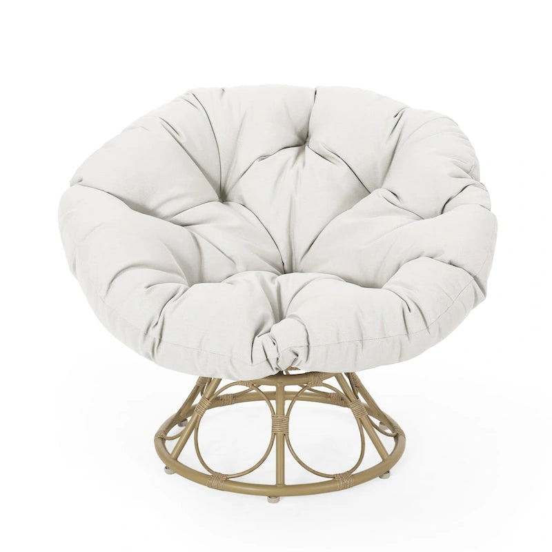 Drehbarer Papasan-Sessel aus Rattan mit getuftetem Kissen