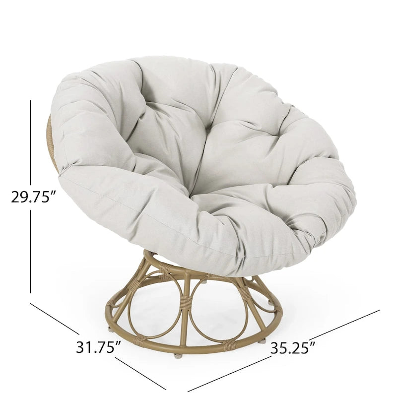 Drehbarer Papasan-Sessel aus Rattan mit getuftetem Kissen