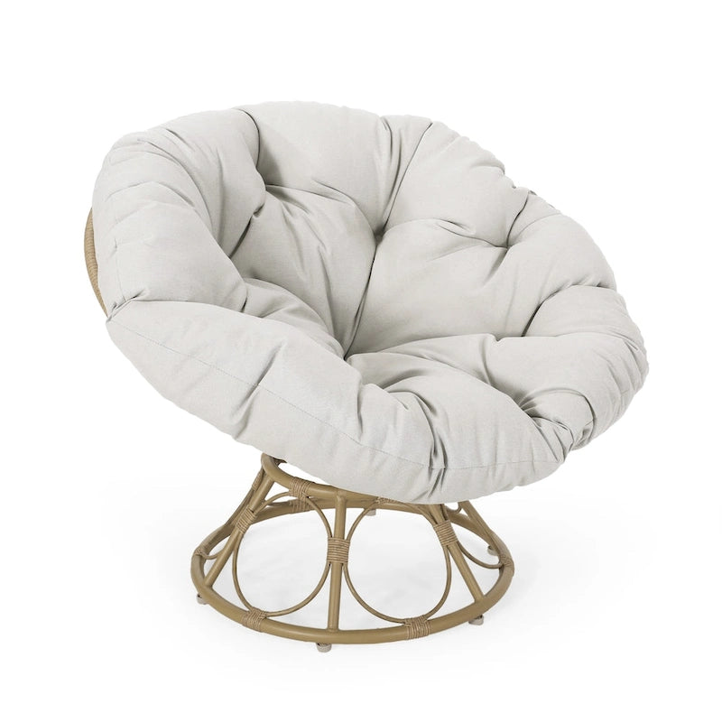 Drehbarer Papasan-Sessel aus Rattan mit getuftetem Kissen