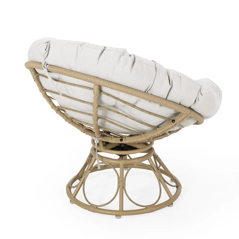 Drehbarer Papasan-Sessel aus Rattan mit getuftetem Kissen
