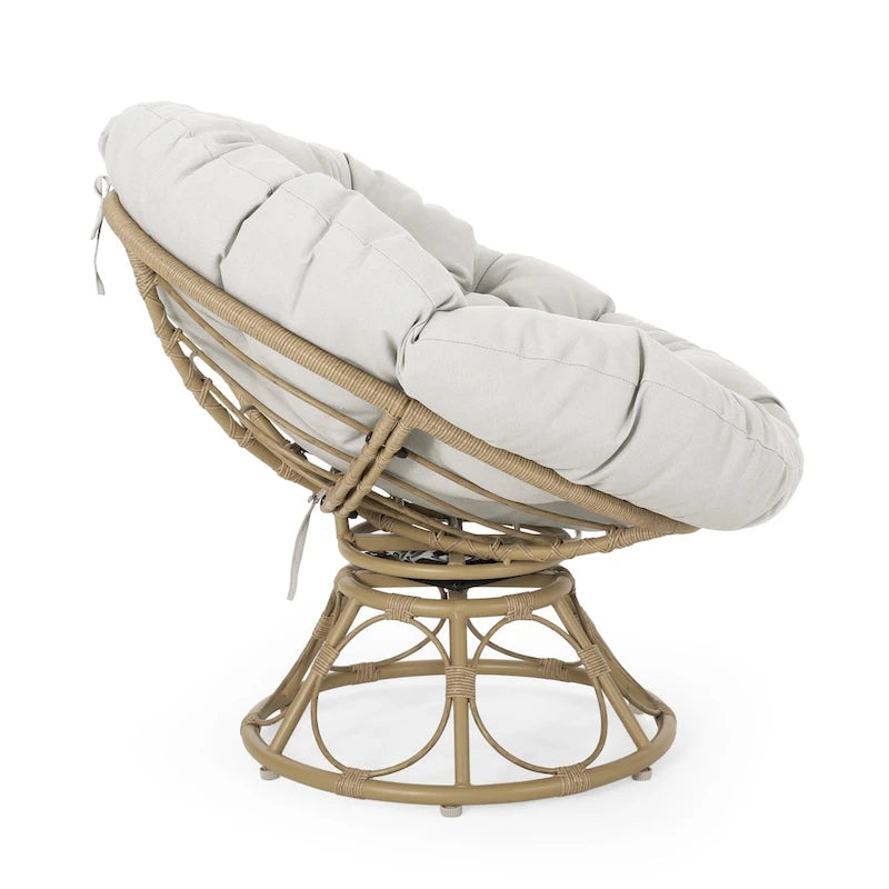 Drehbarer Papasan-Sessel aus Rattan mit getuftetem Kissen