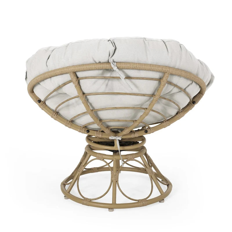 Drehbarer Papasan-Sessel aus Rattan mit getuftetem Kissen