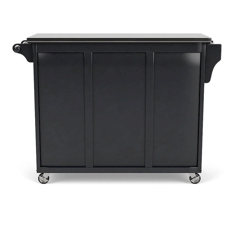 Carrello da cucina nero con piano in acciaio inox, 4 cassetti, vano contenitore e portabarattoli per spezie